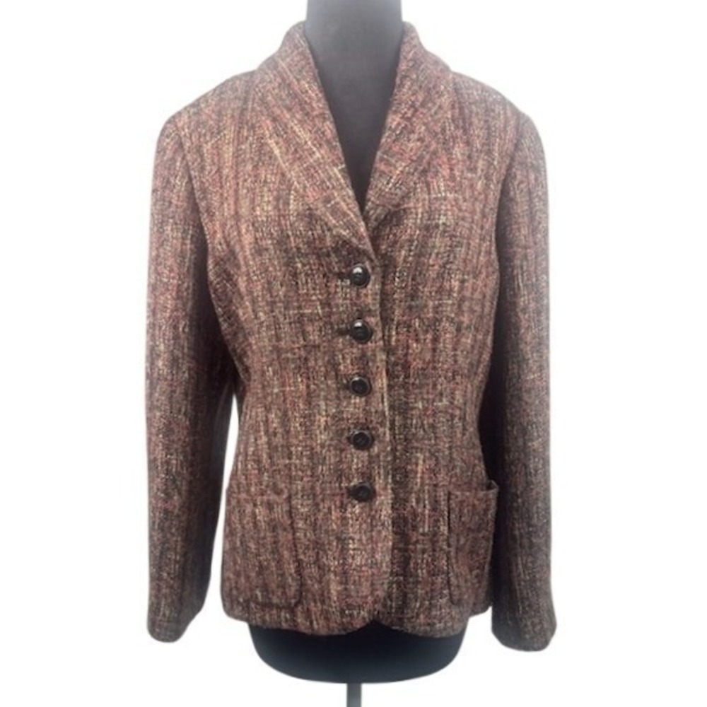 Pendleton Blazer Women's Size‎ 14 Multicolor Tweed Button Front Jacket Pockets